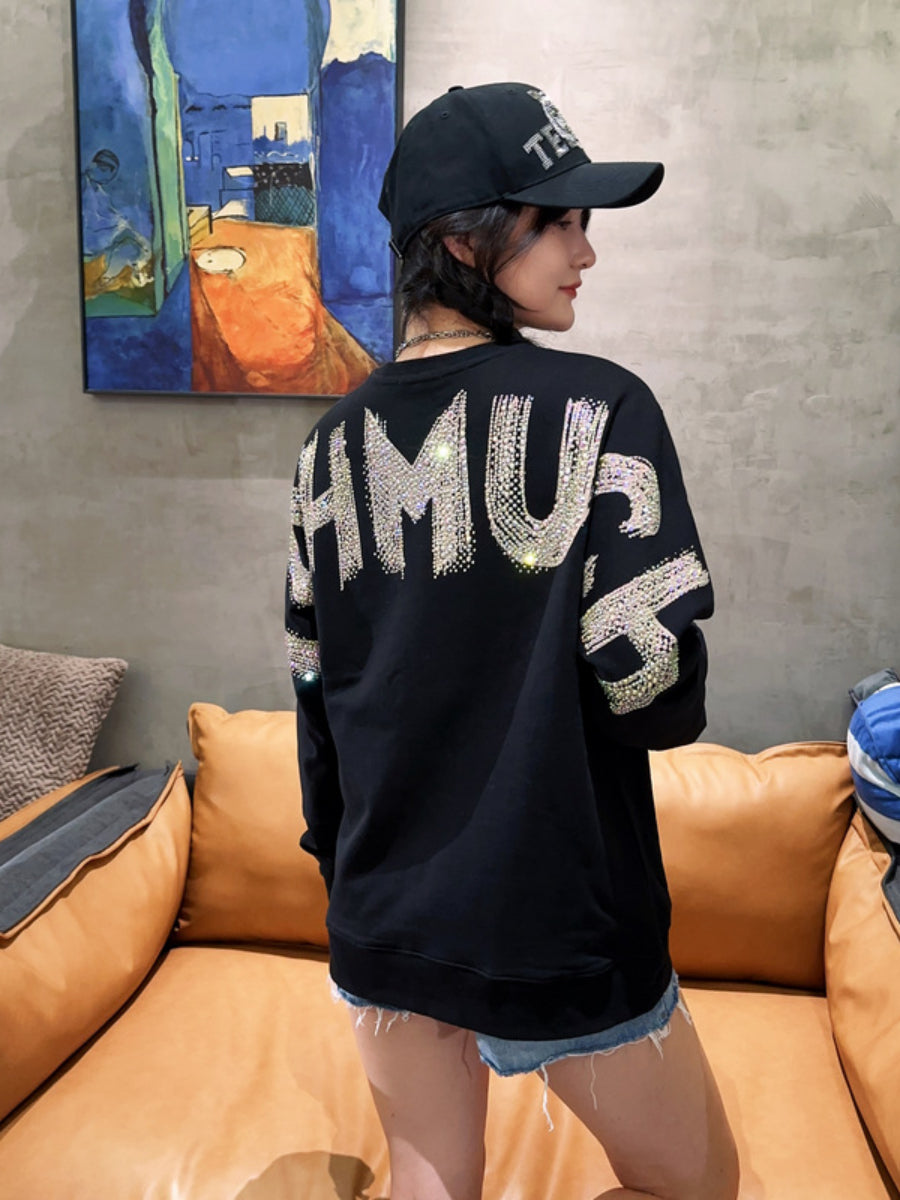Light Luxury Rhinestone Bear Sweatshirt for Women