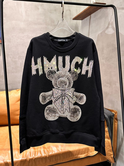 Light Luxury Rhinestone Bear Sweatshirt for Women