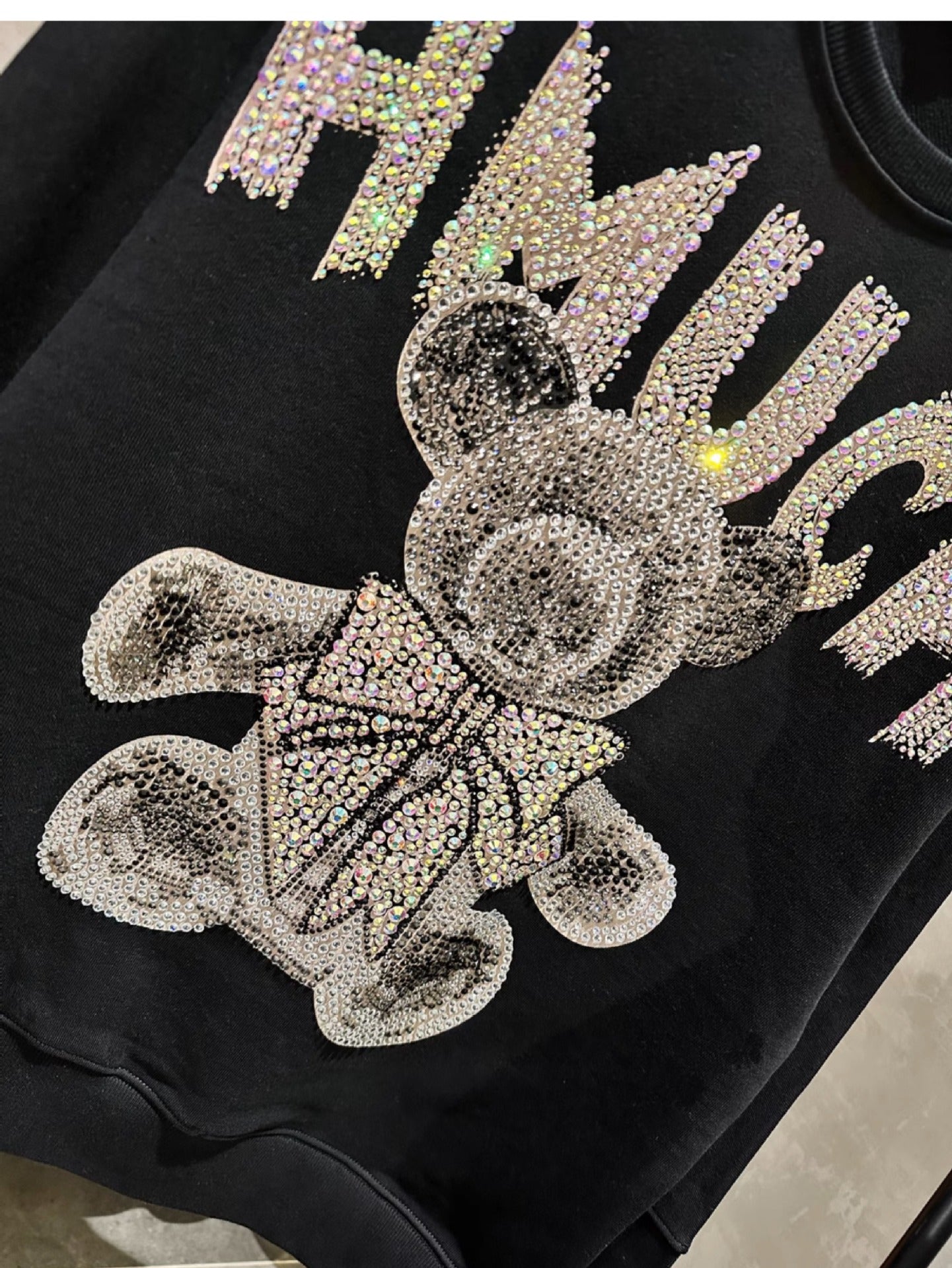 Light Luxury Rhinestone Bear Sweatshirt for Women